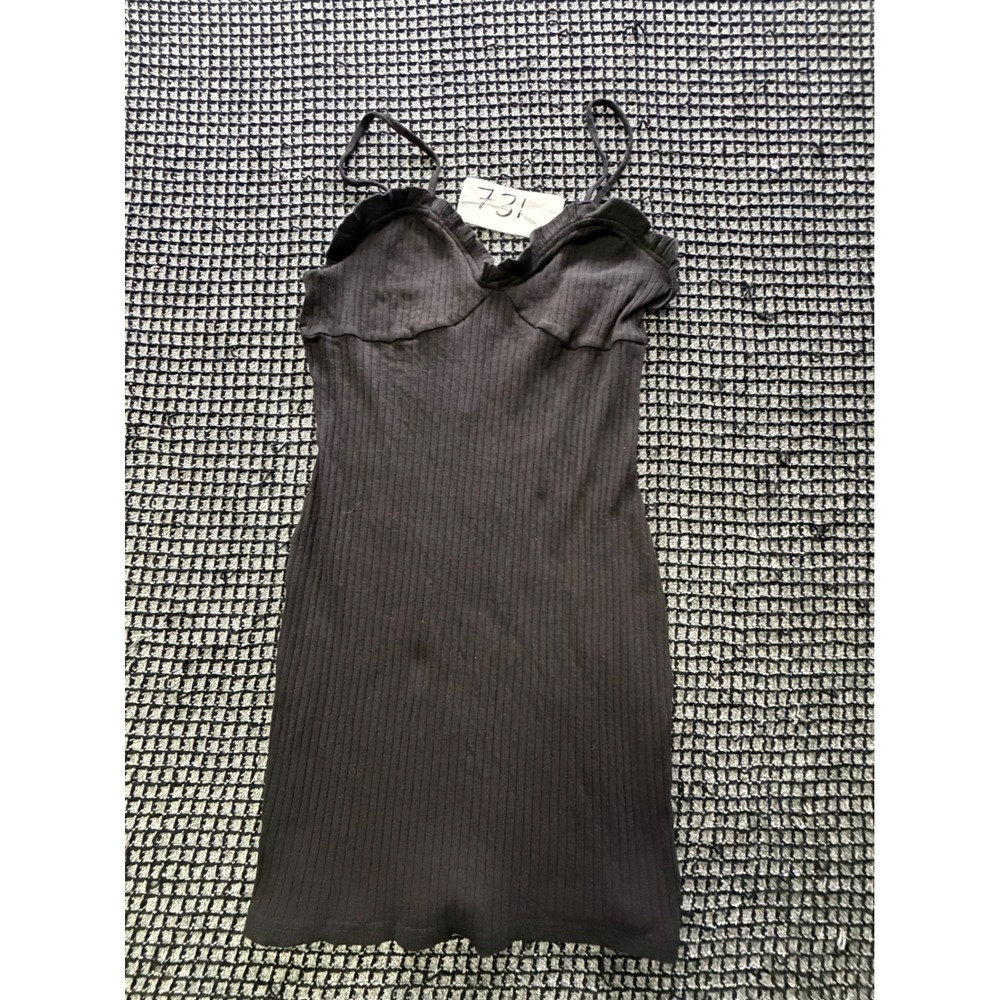 SHEIN Ribbed Bodycon Dress Womens L Black Ruffle Bustier Cutout Z731
